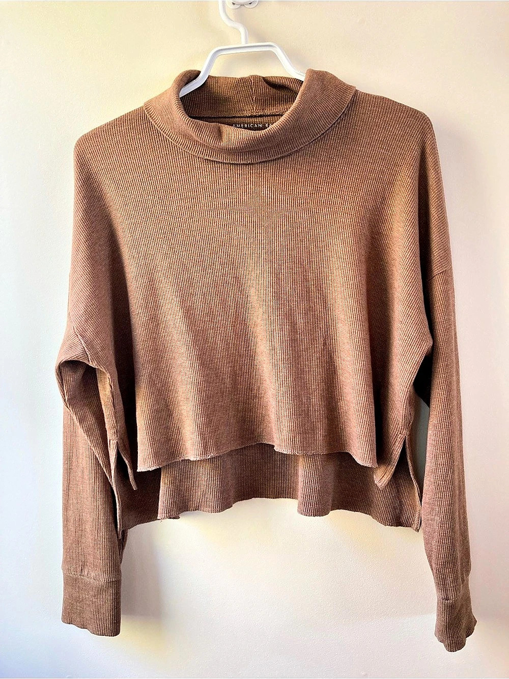 American Eagle Brown Ribbed Cropped Turtleneck Sweater